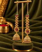 Traditional Brass 22K Micron Gold Plated Chain Jhumka Earrings