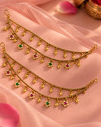 Women Brass 22K Micron Gold Plated Jadau Star Elements Multilayer Earchain