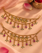 22K Micron Gold-Plated Jadau Pink Drop Elements Multilayer Ear Chain
