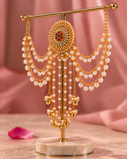 22K Gold Plated Pearl Beaded Hair Accessory with Floral Detail
