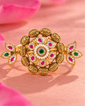 Brass Gold Plated Jadau Leafy Double FInger Ring