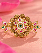 Brass Gold Plated Jadau Leafy Double FInger Ring