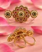 Brass Gold Plated Floral Jadau Double Floral Finger Ring