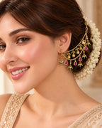 22K Micron Gold-Plated Jadau Pink Drop Elements Multilayer Ear Chain