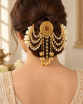 22K Gold Plated Pearl Beaded Hair Accessory with Floral Detail