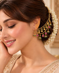 22K Micron Gold-Plated Jadau Pink Drop Elements Multilayer Ear Chain