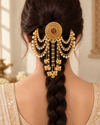 22K Gold Plated Pearl Beaded Hair Accessory with Floral Detail