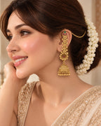Traditional Brass 22K Micron Gold Plated Chain Jhumka Earrings