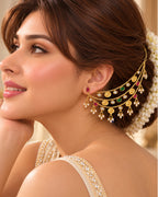 Women Brass 22K Micron Gold Plated Jadau Oval Elements Multilayer Earchain