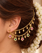 Women Brass 22K Micron Gold Plated Jadau Star Elements Multilayer Earchain