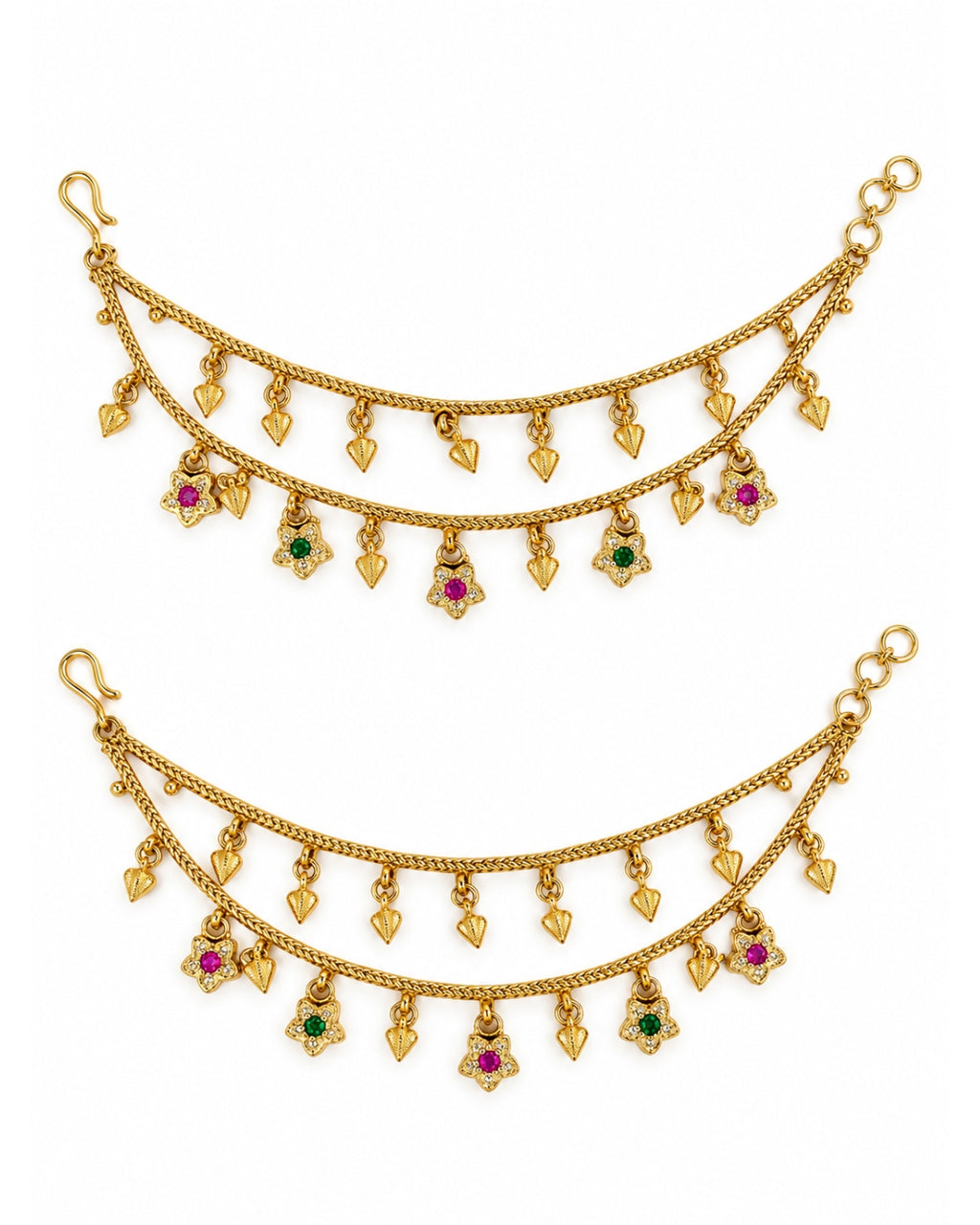 Women Brass 22K Micron Gold Plated Jadau Star Elements Multilayer Earchain