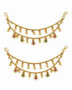 Women Brass 22K Micron Gold Plated Jadau Star Elements Multilayer Earchain