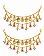 22K Micron Gold-Plated Jadau Pink Drop Elements Multilayer Ear Chain