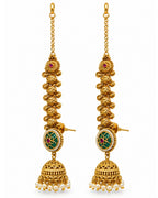Women Brass 22K Micron Rajwadi Gold Plated White Beaded Chain Jhumka Earrings