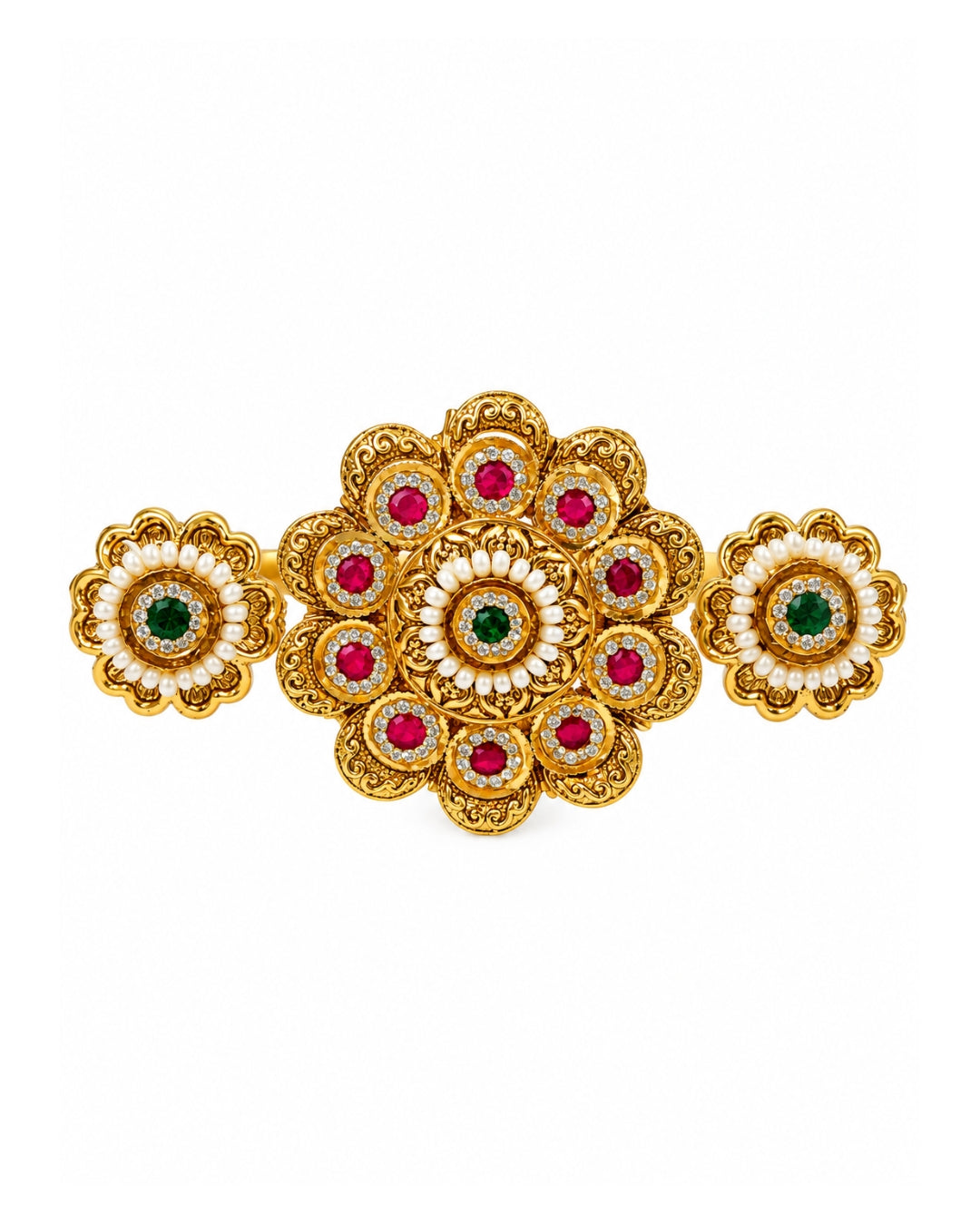 Brass Gold Plated Floral Jadau Double Floral Finger Ring