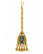 Brass Emerald & White Stone Beaded Gold-Plated Maang Tikka
