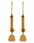 Traditional Brass 22K Micron Gold Plated Chain Jhumka Earrings