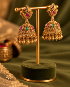 Traditional Gold-Plated Multicolour stones Jhumka Earrings