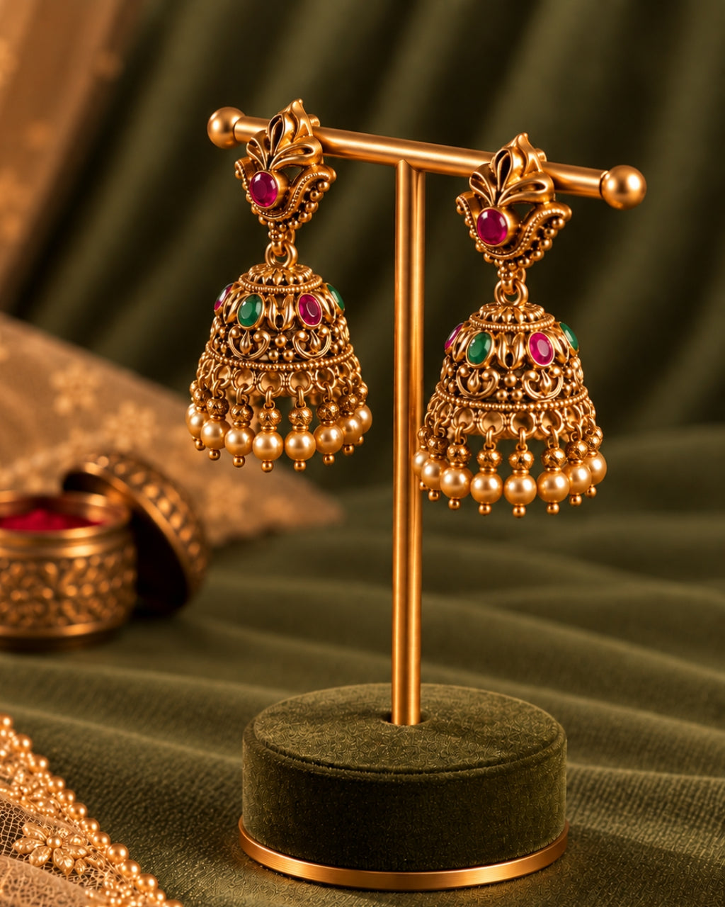 Traditional Gold-Plated Multicolour stones Jhumka Earrings