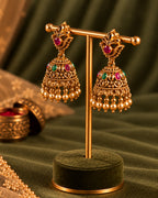 Traditional Gold-Plated Multicolour stones Jhumka Earrings