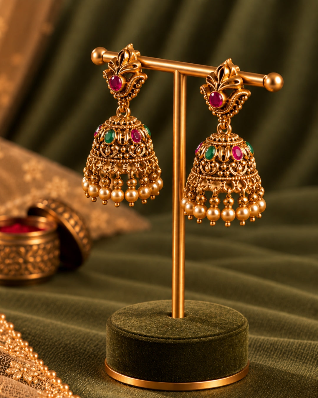 Traditional Gold-Plated Multicolour stones Jhumka Earrings