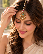 Traditional Brass Teardrop Stone & Beaded Maang Tikka