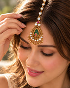 Traditional Brass Teardrop Stone & Beaded Maang Tikka