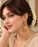 Women Traditional Brass 22K Micron Gold Plated Chain Jhumka Earrings