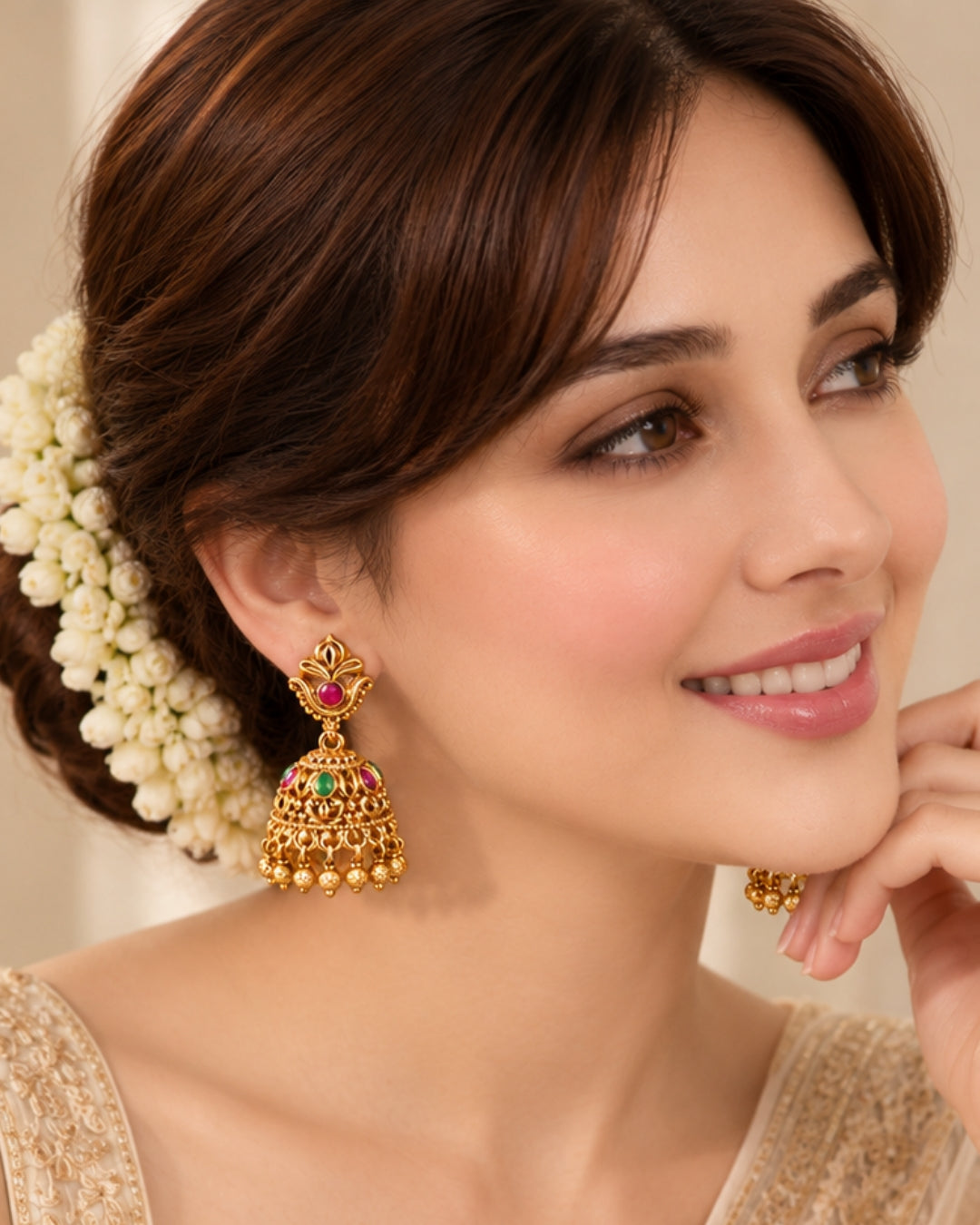 Traditional Gold-Plated Multicolour stones Jhumka Earrings