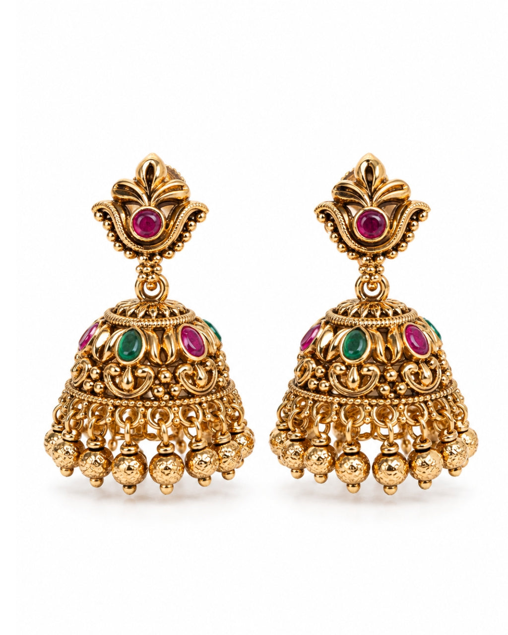 Traditional Gold-Plated Multicolour stones Jhumka Earrings