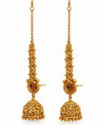 Women Traditional Brass 22K Micron Gold Plated Chain Jhumka Earrings