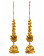 Women Traditional Brass 22K Micron Gold Plated Chain Jhumka Earrings