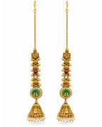 Traditional Brass 22K Micron Rajwadi Gold Plated White Beaded Chain Jhumka Earrings