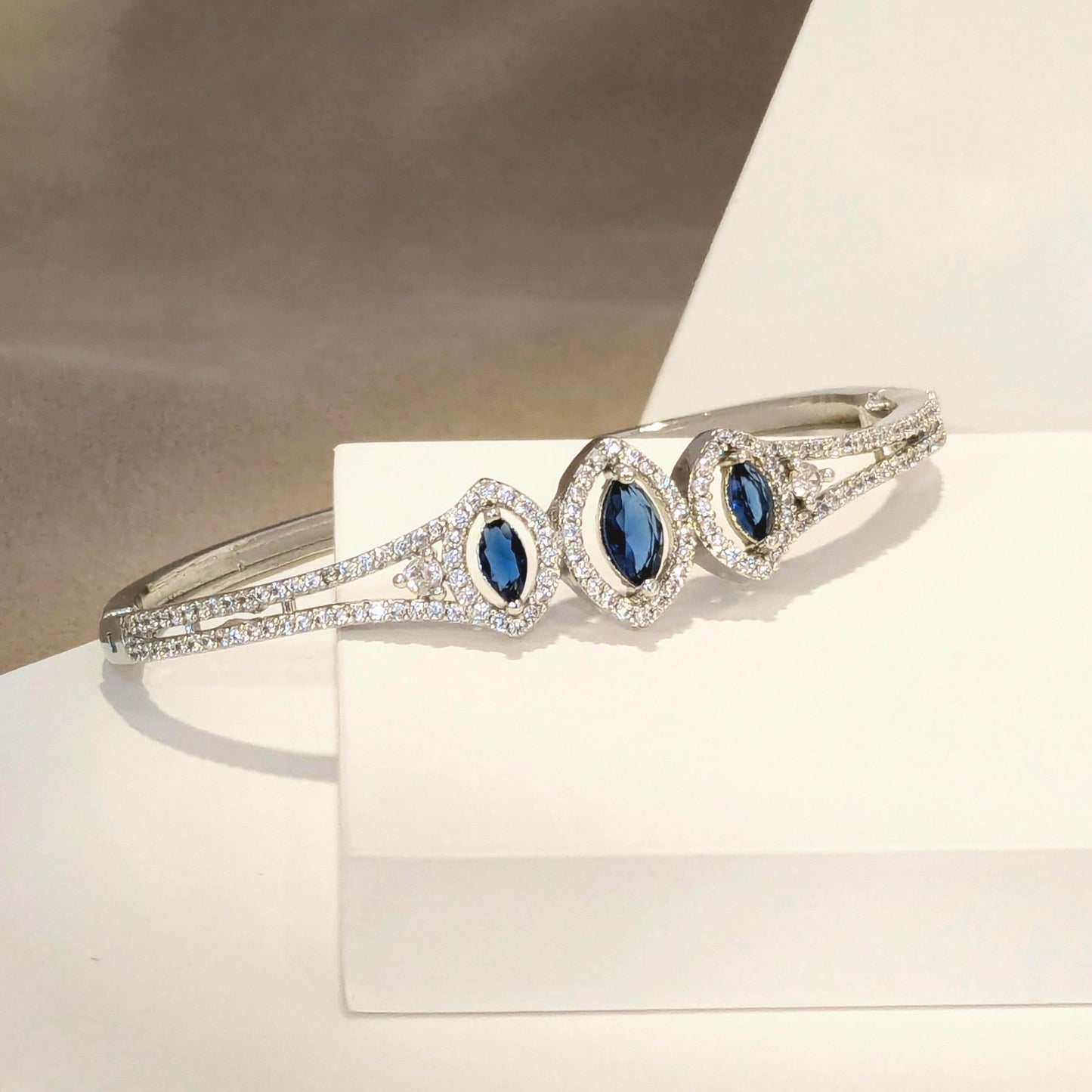 Rhodium Plated Zirconia and Turquoise Blue Studded Bracelet