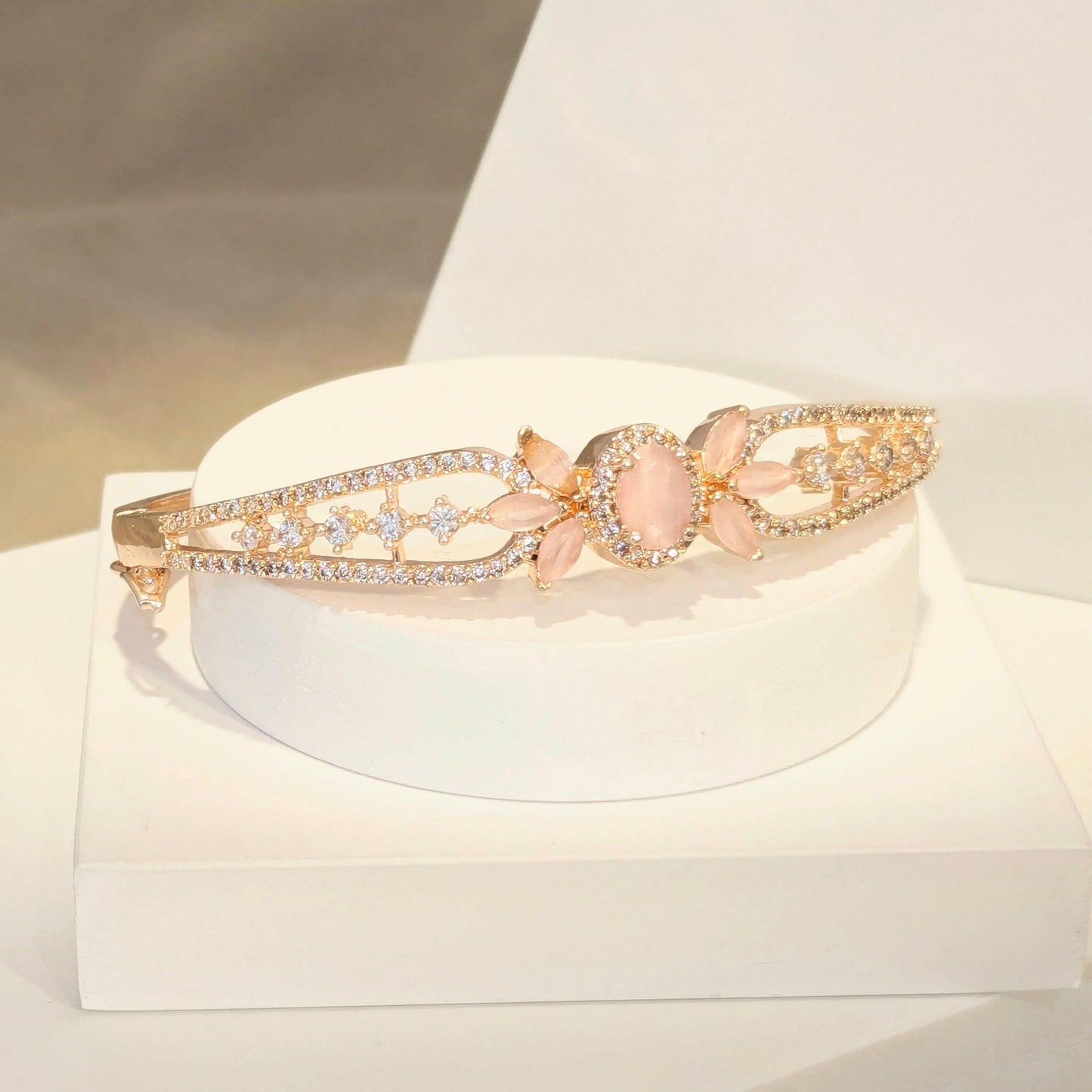 Gold Plated Baby Pink Studded Bracelet