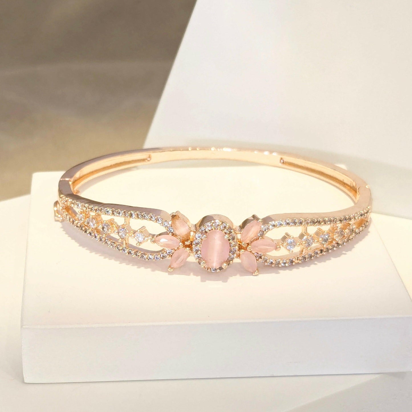 Gold Plated Baby Pink Studded Bracelet