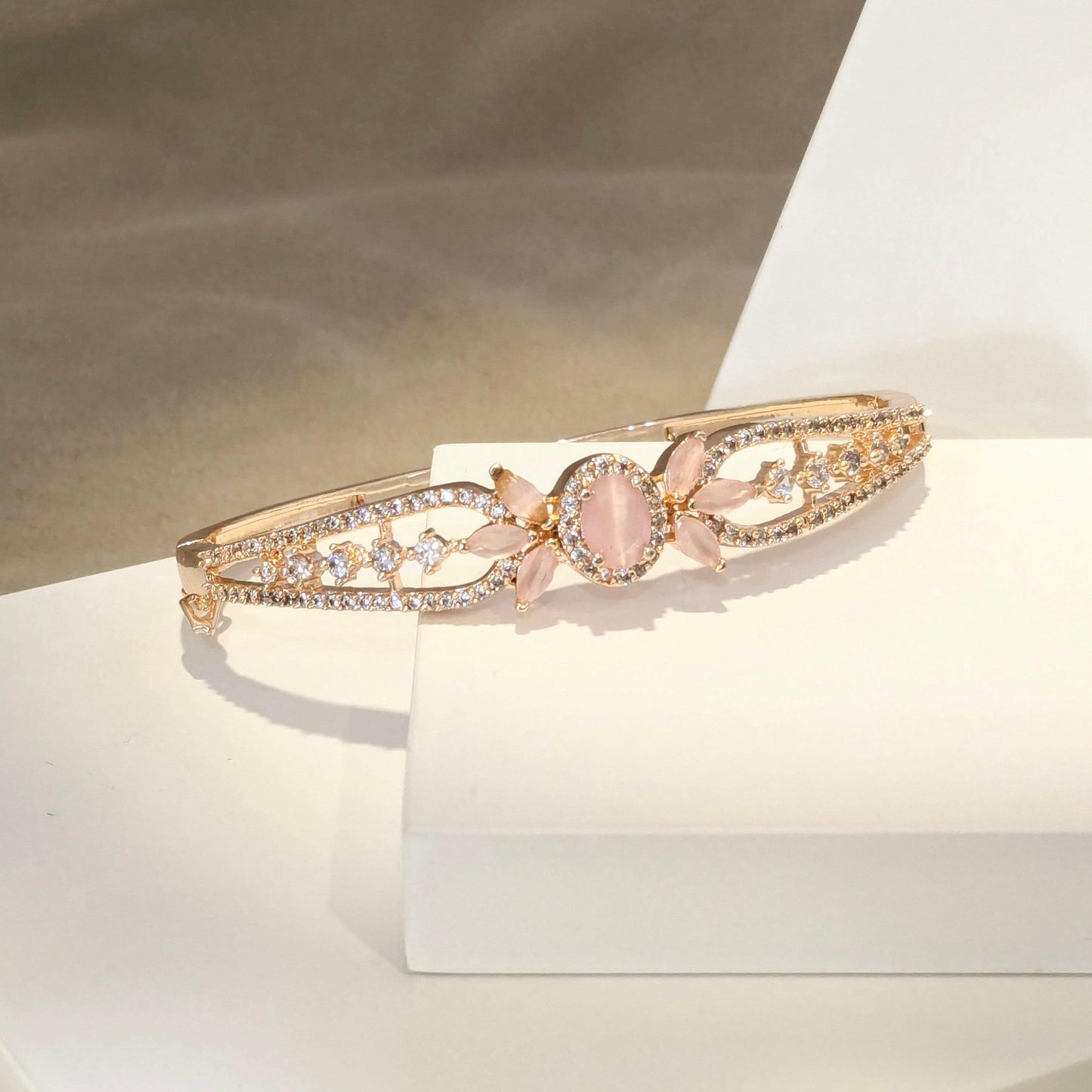 Gold Plated Baby Pink Studded Bracelet