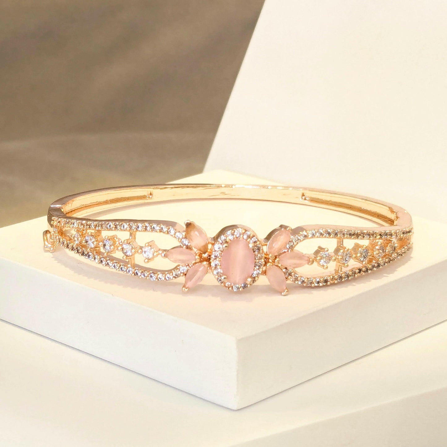 Gold Plated Baby Pink Studded Bracelet