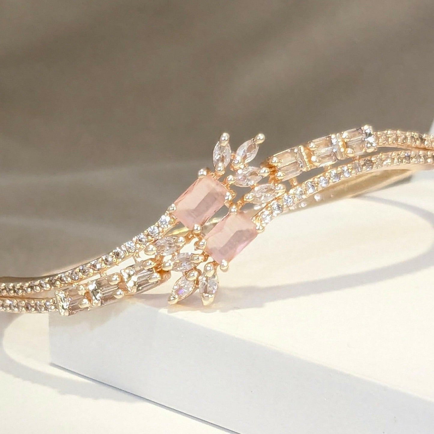 Pink Doublet & Zirconia Statement Gold Plated Bracelet