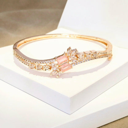 Pink Doublet & Zirconia Statement Gold Plated Bracelet