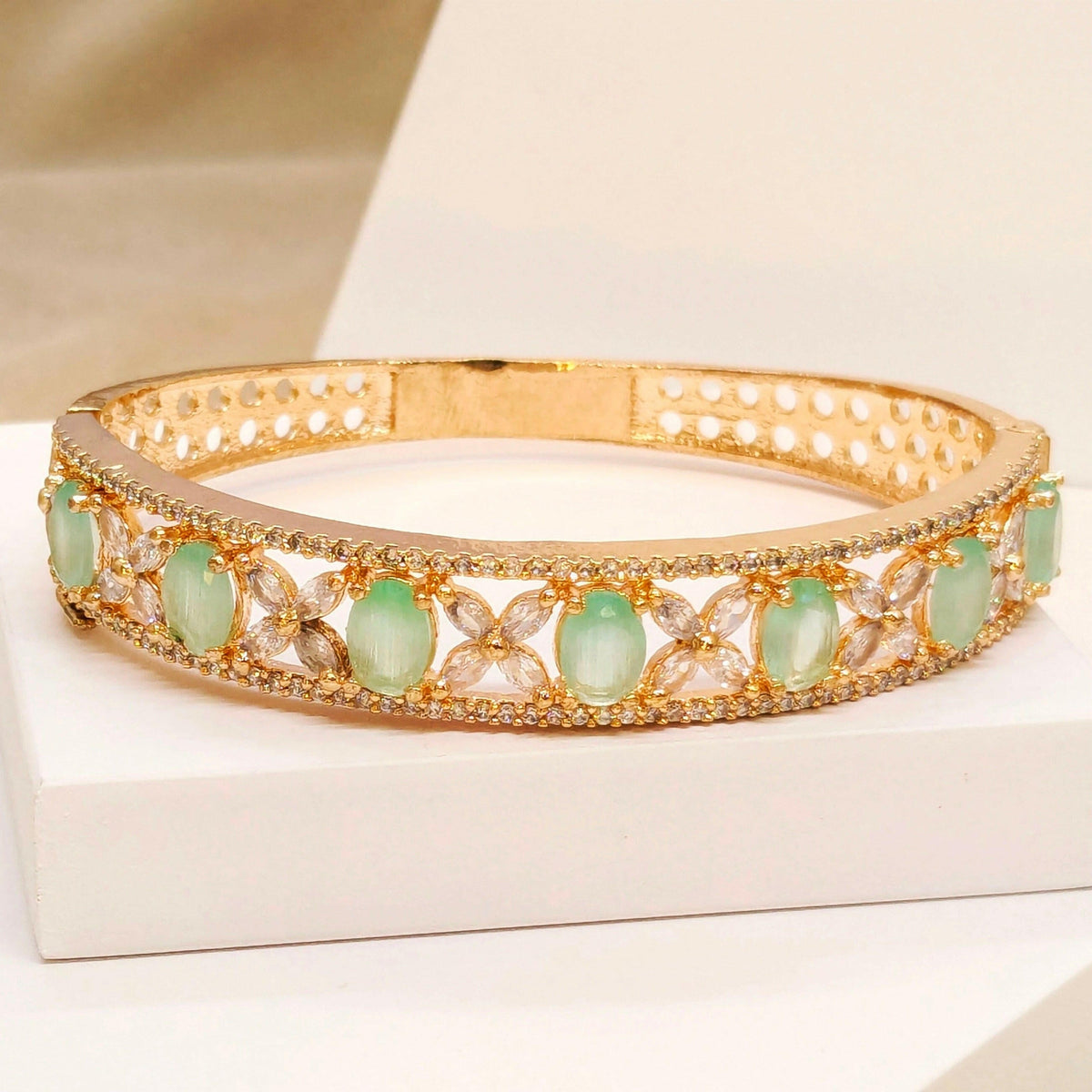 18K Gold Finish Bracelet Studded with Multiple Mint Green Stone