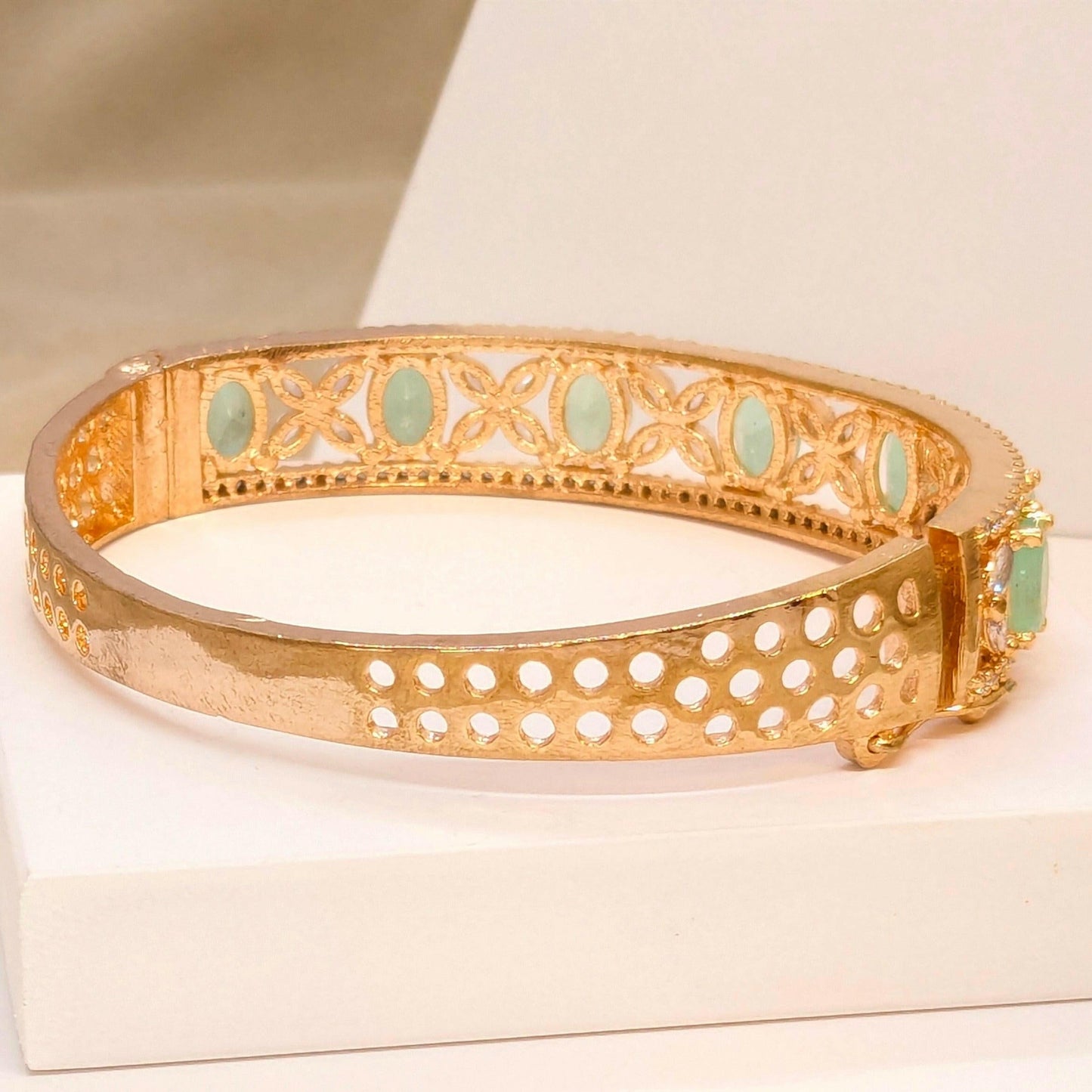 18K Gold Finish Bracelet Studded with Multiple Mint Green Stone