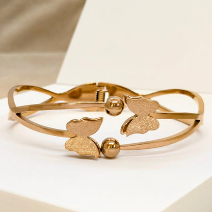 Double Line Wavy Crossed Butterfly Bracelet - Rose Gold