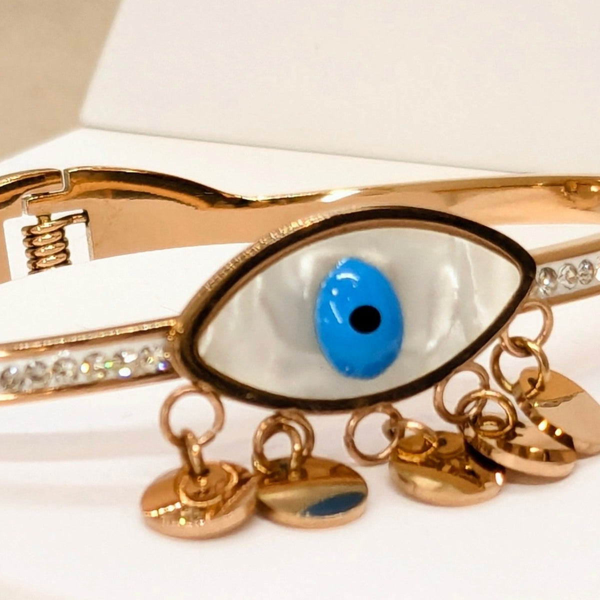 Rose Gold Plated Evil's Eye Zirconia Studded Charm Bracelet