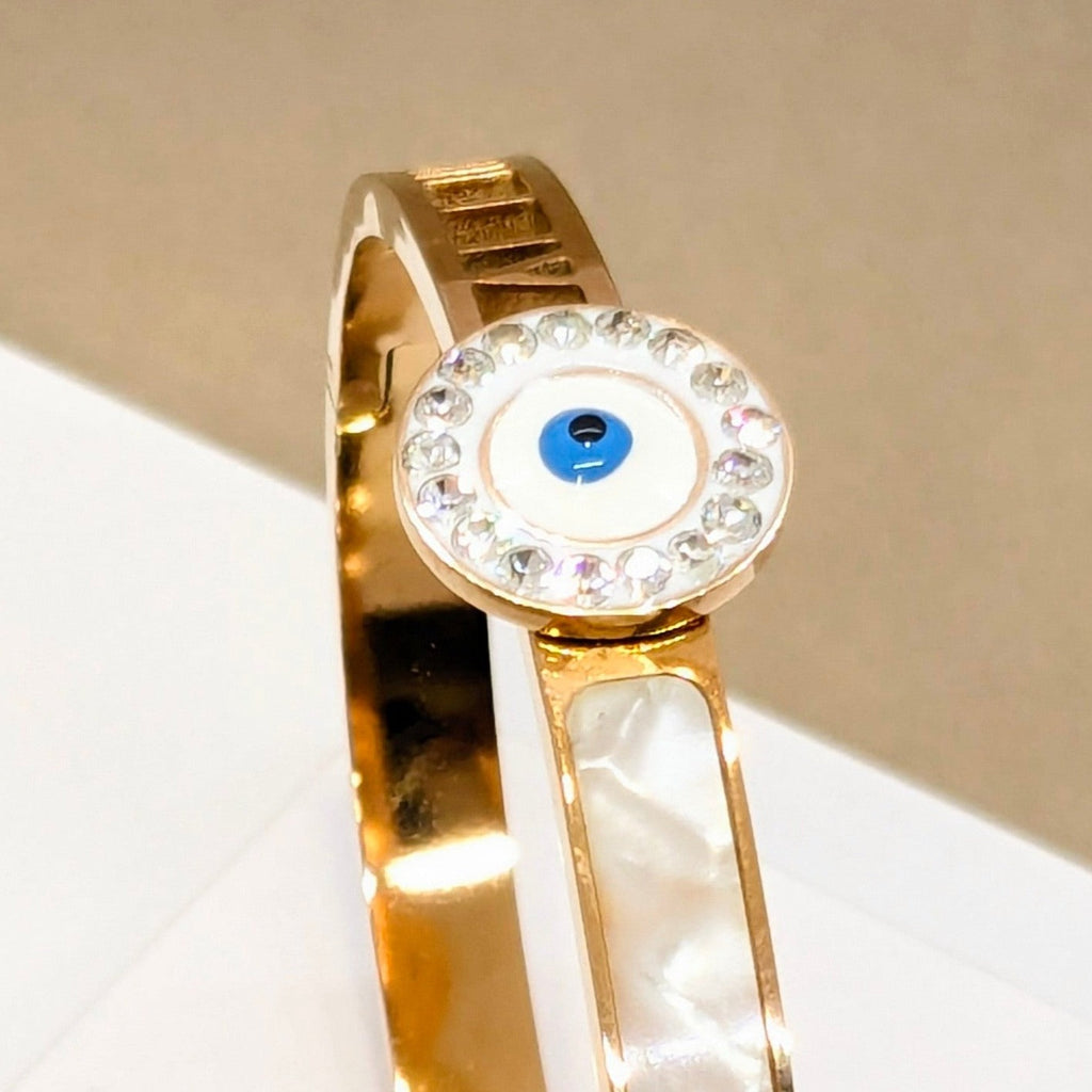 Evil's Eye Zirconia Studded CNC Cut Premium Rose Gold Bracelet