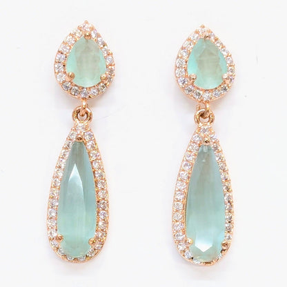 Emerald Green Stone Hanging Earring Studded with American - Rose Gold Finish