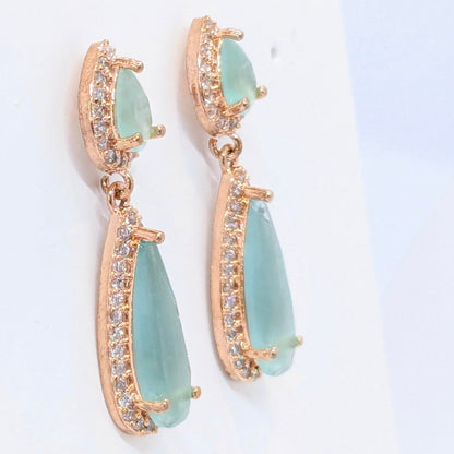 Emerald Green Stone Hanging Earring Studded with American - Rose Gold Finish