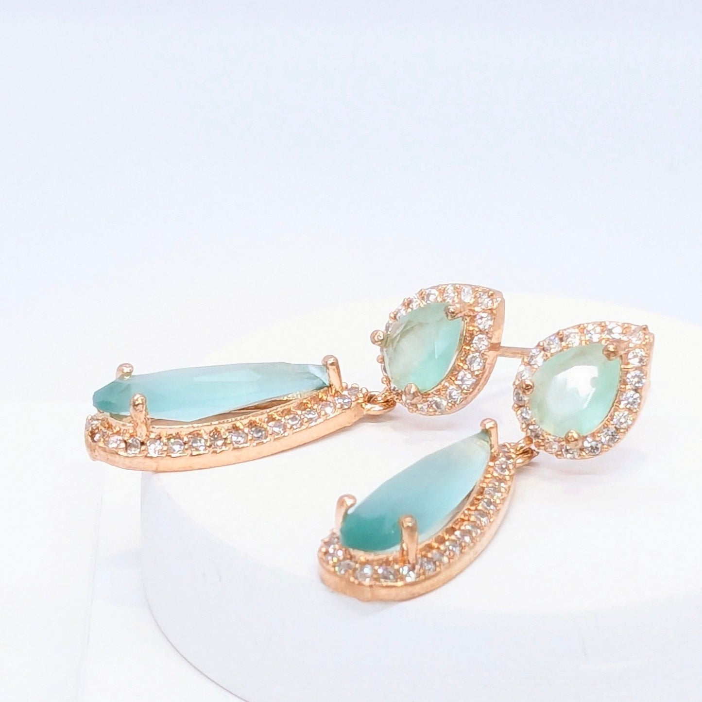 Emerald Green Stone Hanging Earring Studded with American - Rose Gold Finish