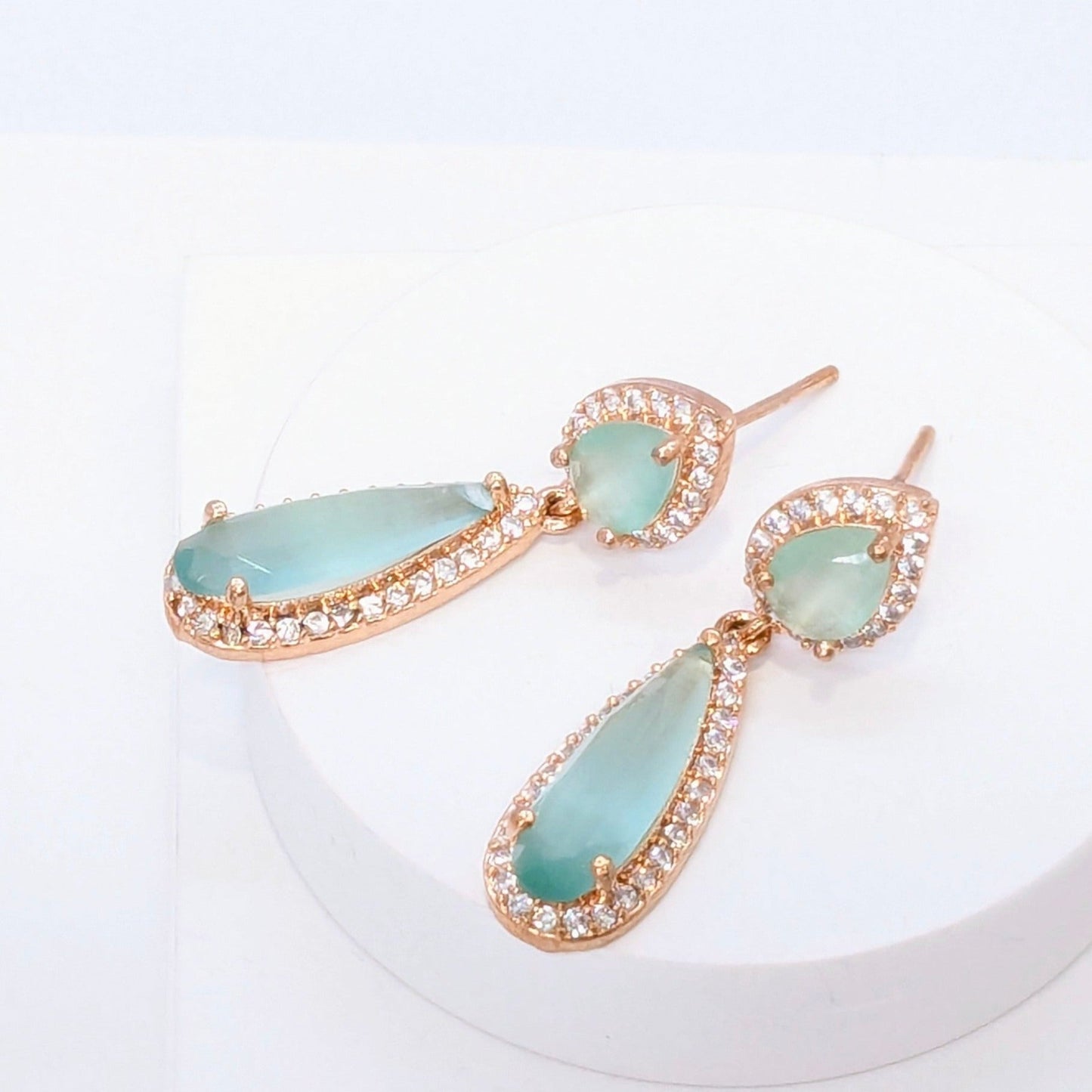 Emerald Green Stone Hanging Earring Studded with American - Rose Gold Finish