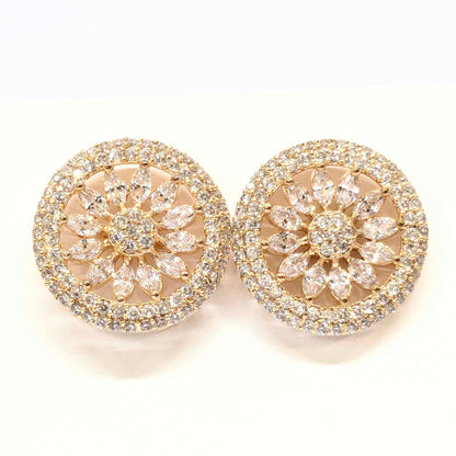 American Diamond Studded Earrings - Round Shape With Gold Finish.